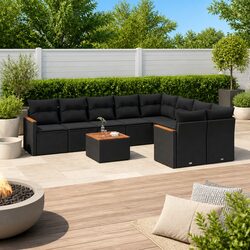 Compact 10-Piece Black Garden Sofa Set for Outdoors