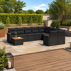 Garden Sofa Set 10 Piece Outdoor Furniture Patio Black Poly Rattan Modular