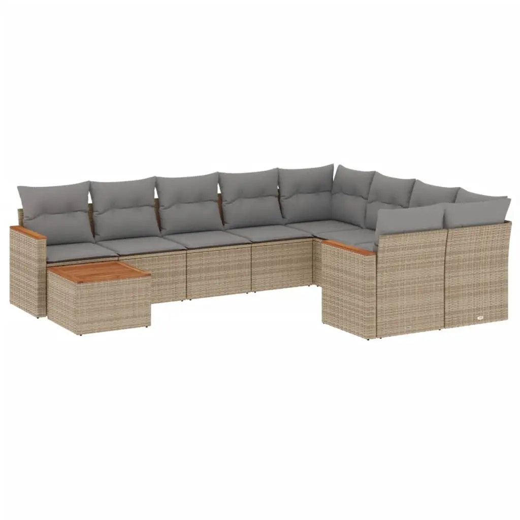 Garden Sofa Set 10 Piece Outdoor Furniture Beige Poly Rattan Patio Lounge with