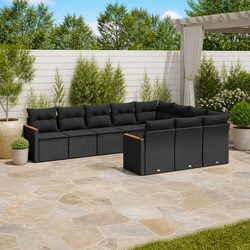 10-Piece Black Garden Sofa Set