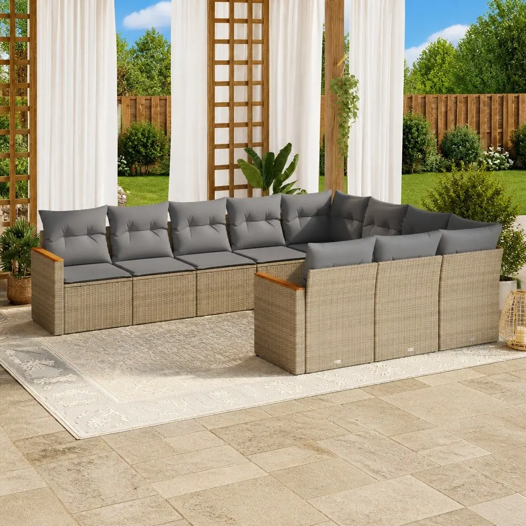 Garden Sofa Set 10 Piece Outdoor Furniture Beige Poly Rattan Patio Lounge