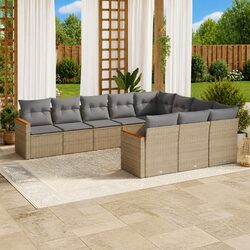 Garden Sofa Set 10 Piece Outdoor Furniture Beige Poly Rattan Patio Lounge