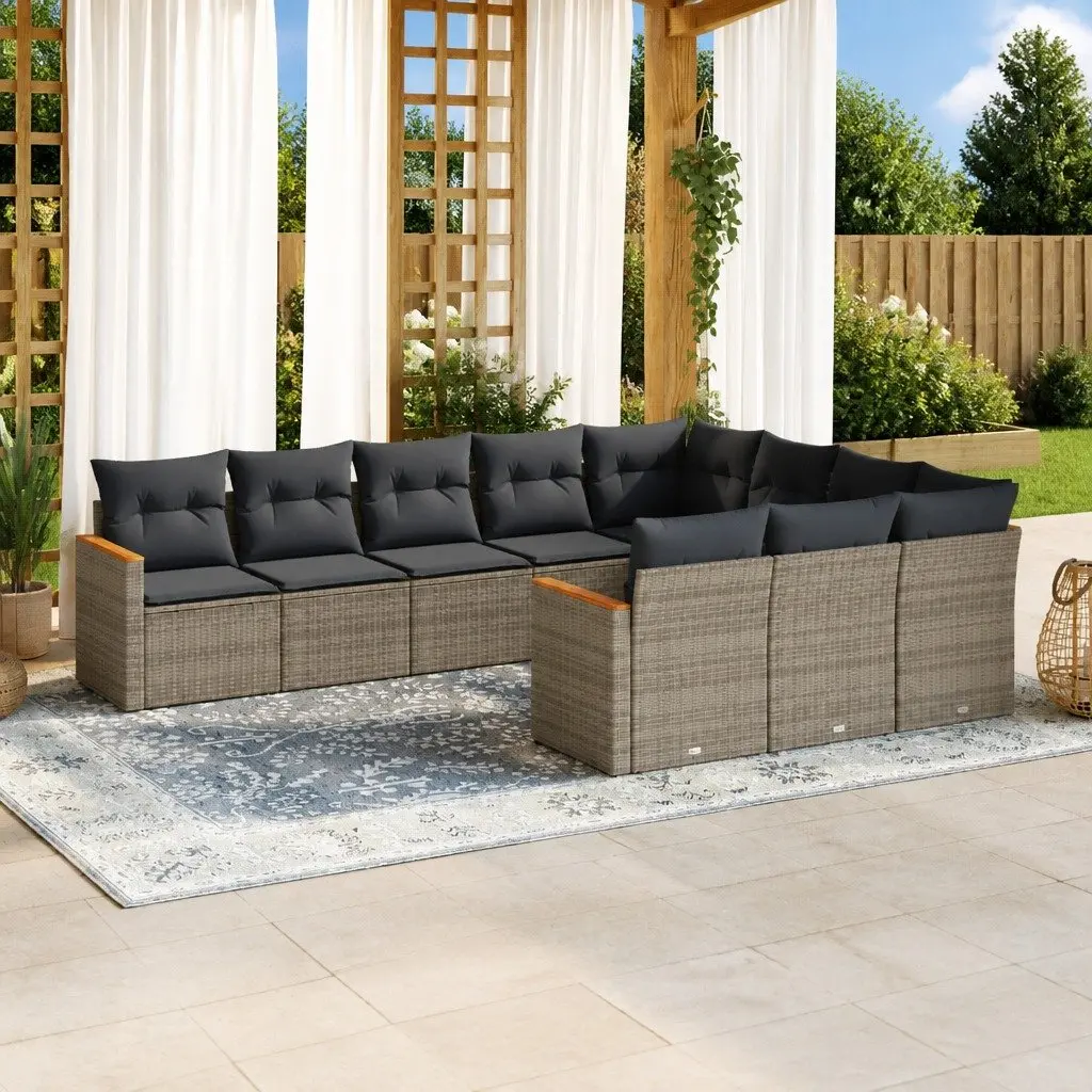 Garden Sofa Set 10 Piece Outdoor Furniture Patio Grey Poly Rattan Modular