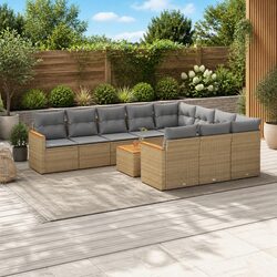 Concise 11-Piece Beige Outdoor Sofa Set with Storage