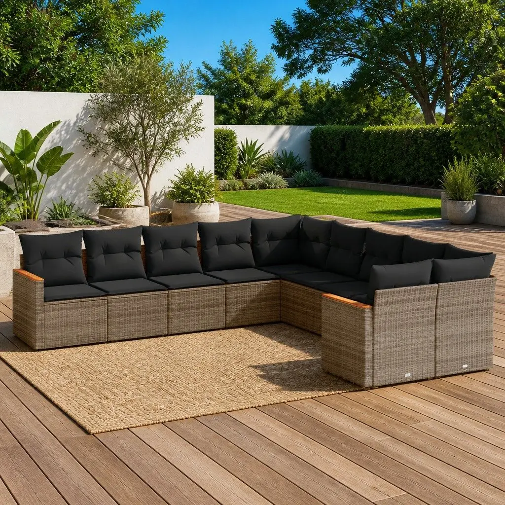 Garden Sofa Set 10 Piece Outdoor Furniture Grey Poly Rattan Patio Modular