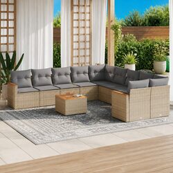 Garden Sofa Set 11 Piece Outdoor Furniture Patio Beige Poly Rattan Modular