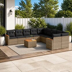 Garden Sofa Set 11 Piece Outdoor Furniture Patio Lounge Grey Rattan Cushions