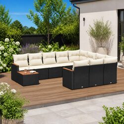 Garden Sofa Set 11 Piece Outdoor Furniture Black Poly Rattan Patio Modular