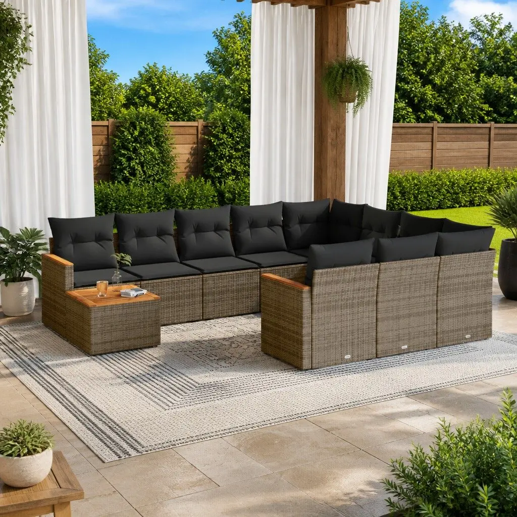 Garden Sofa Set 11 Piece Grey Poly Rattan Outdoor Furniture Patio Lounge Modular