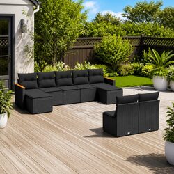 Garden Sofa Set 9 Piece Black Outdoor Patio Furniture Modular Rattan Seating