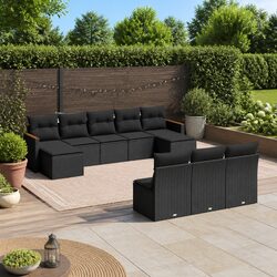 10-Piece Black Patio Lounge Sofa Set