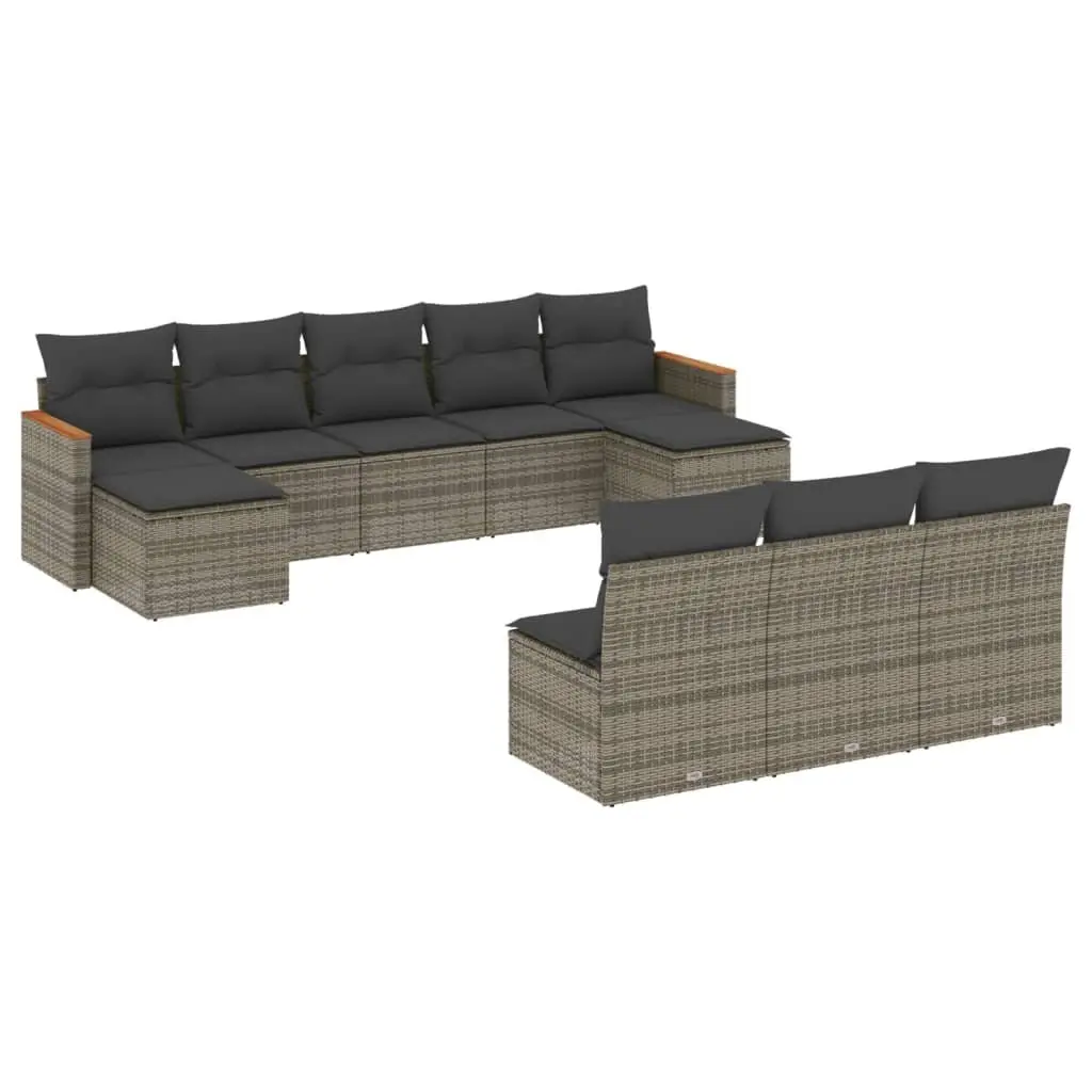 Garden Sofa Set 10 Piece Outdoor Furniture Patio Seating Grey Poly Rattan