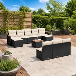 Garden Sofa Set 11 Piece Outdoor Furniture Black Poly Rattan Modular Patio