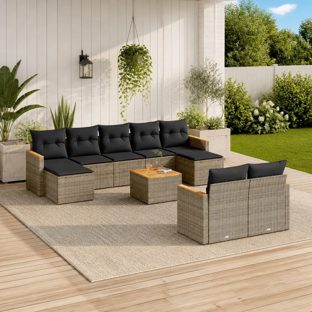 Garden Sofa Set Grey 10 Piece Outdoor Furniture Rattan Patio Seating