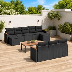 Garden Sofa Set 10 Piece Outdoor Furniture Patio Lounge Black Poly Rattan