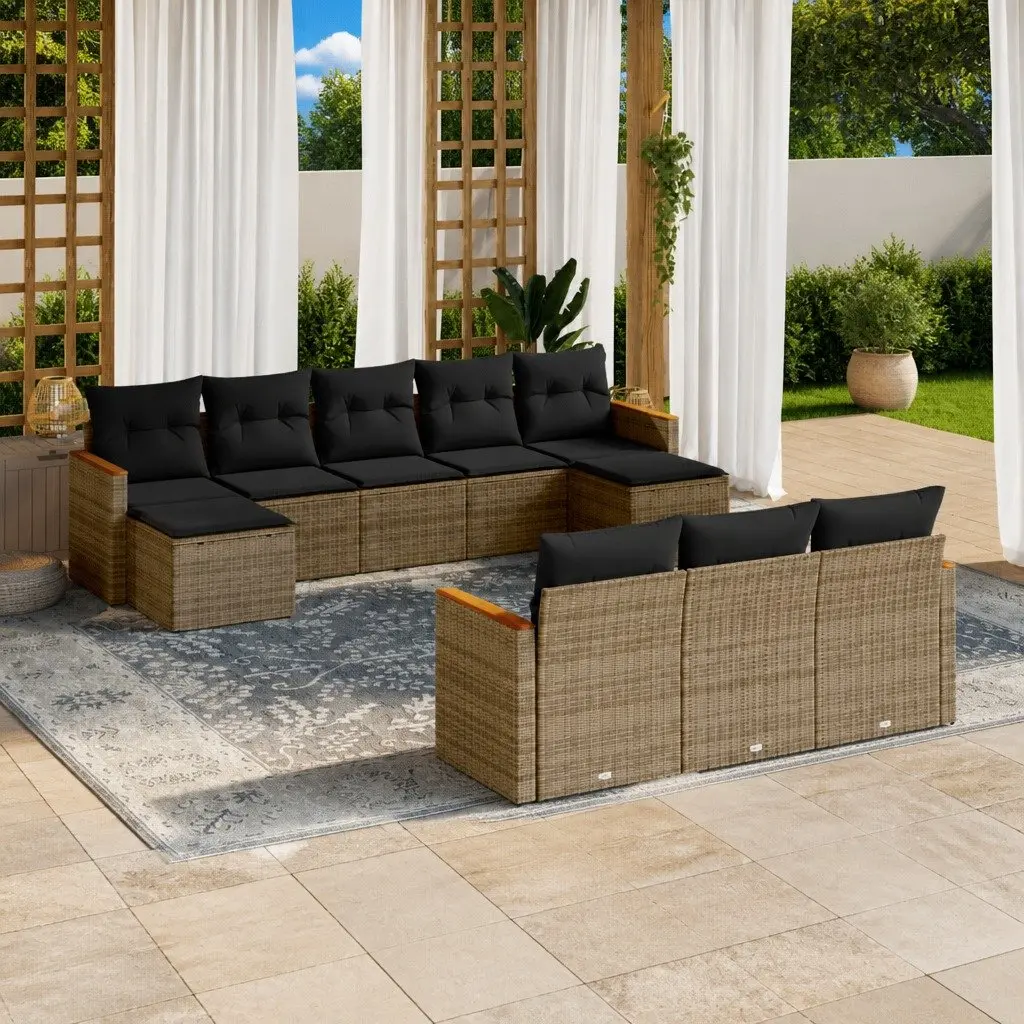 Garden Sofa Set 10 Piece Outdoor Furniture Patio Seating Grey Poly Rattan