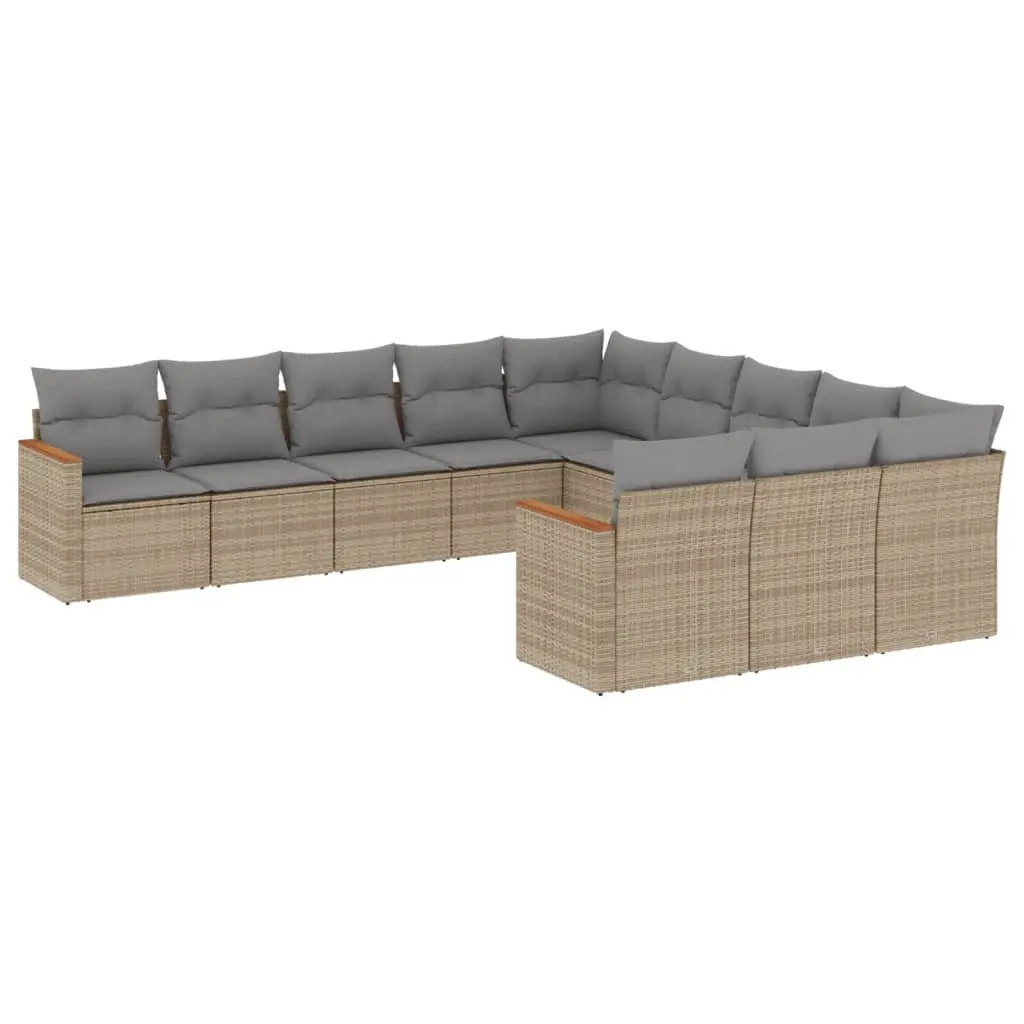 Garden Sofa Set 11 Piece Outdoor Furniture Beige Poly Rattan Modular Patio