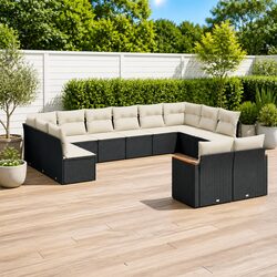 Garden Sofa Set 12 Piece Black Poly Rattan Outdoor Patio Furniture Modular
