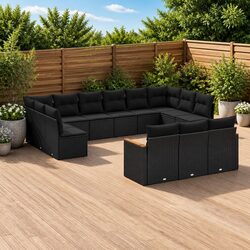Garden Sofa Set 13 Piece Outdoor Furniture Patio Lounger Black Poly Rattan