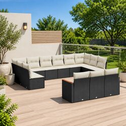 Outdoor Garden Sofa Set 13 Pieces Black Poly Rattan Patio Furniture with