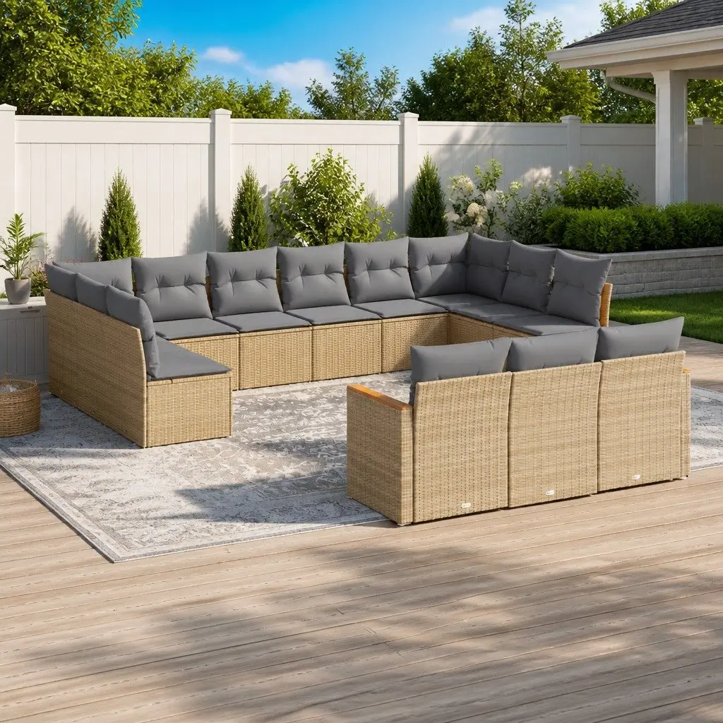 Garden Sofa Set 13 Piece Outdoor Furniture Beige Poly Rattan Patio Sectional
