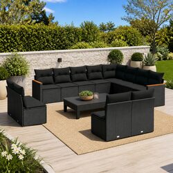 Garden Sofa Set 12 Piece Black Poly Rattan Outdoor Patio Furniture Modular