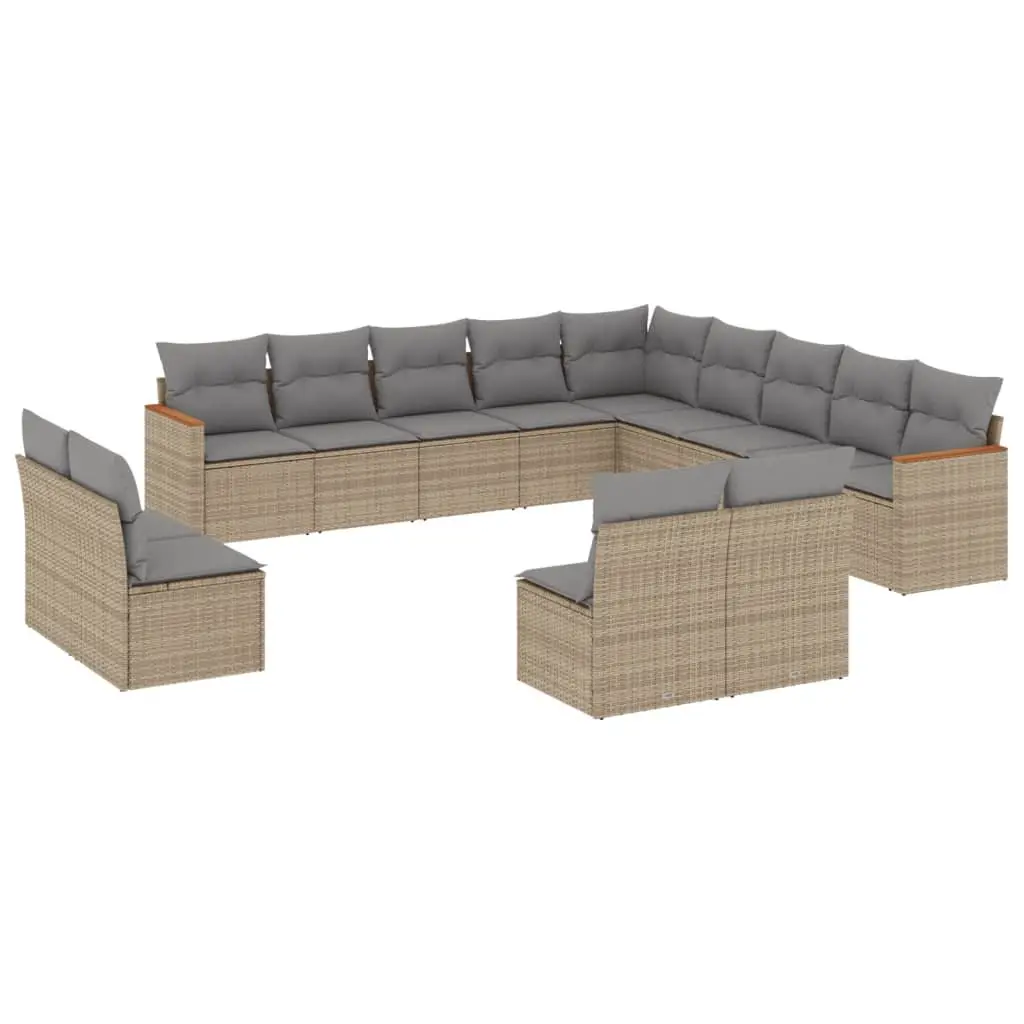 Garden Sofa Set 13 Piece Outdoor Furniture Beige Poly Rattan Patio Sectional