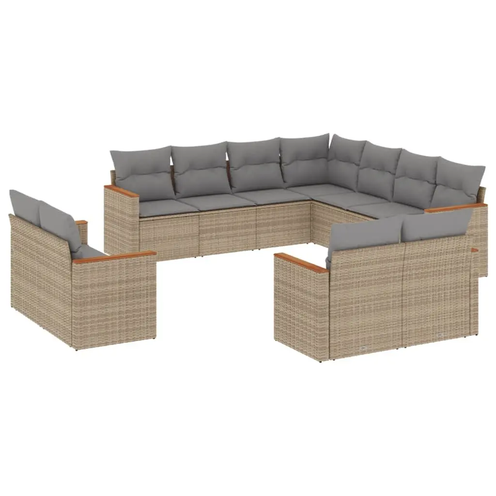 Garden Sofa Set 11 Piece Outdoor Furniture Beige Poly Rattan with Cushions