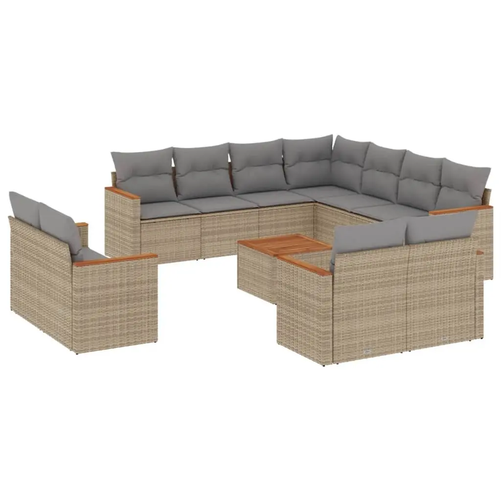 Garden Sofa Set 12 Piece Outdoor Furniture Beige Poly Rattan Patio Seating With