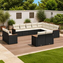 Garden Sofa Set 12 Piece Outdoor Furniture Black Poly Rattan Modular Patio