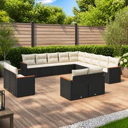Garden Sofa Set 13 Piece Outdoor Furniture Black Poly Rattan Modular Patio