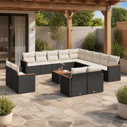 Garden Sofa Set 14 Piece Outdoor Furniture Black Poly Rattan Patio Sectional