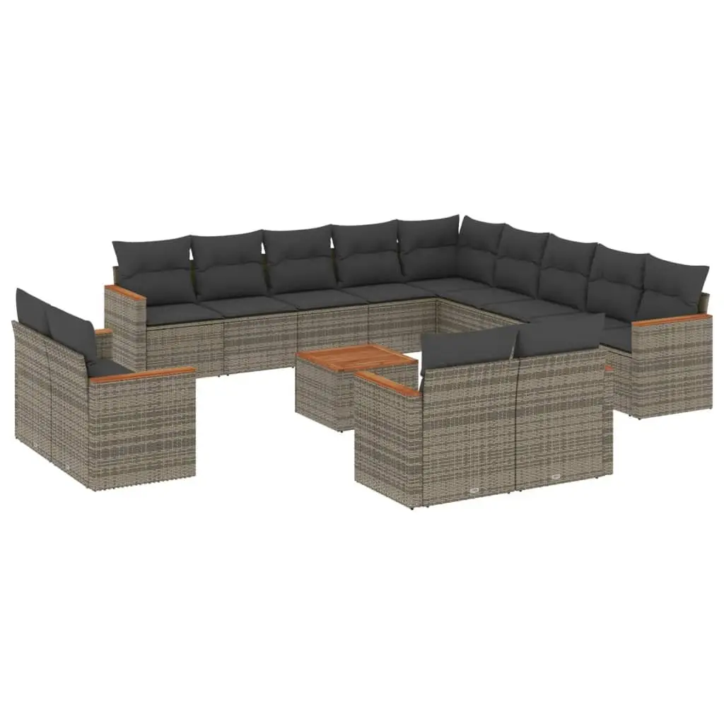 Garden Sofa Set Grey 14 Piece Outdoor Modular PE Rattan with Removable Cushion Covers