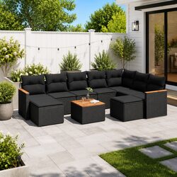 Compact and Stylish: Black 10-Piece Garden Sofa Set