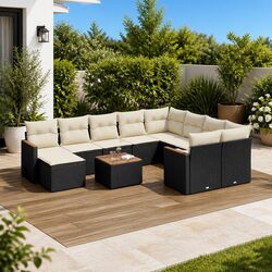 Garden Sofa Set 11 Piece Outdoor Furniture Patio Lounge Black Rattan Modular