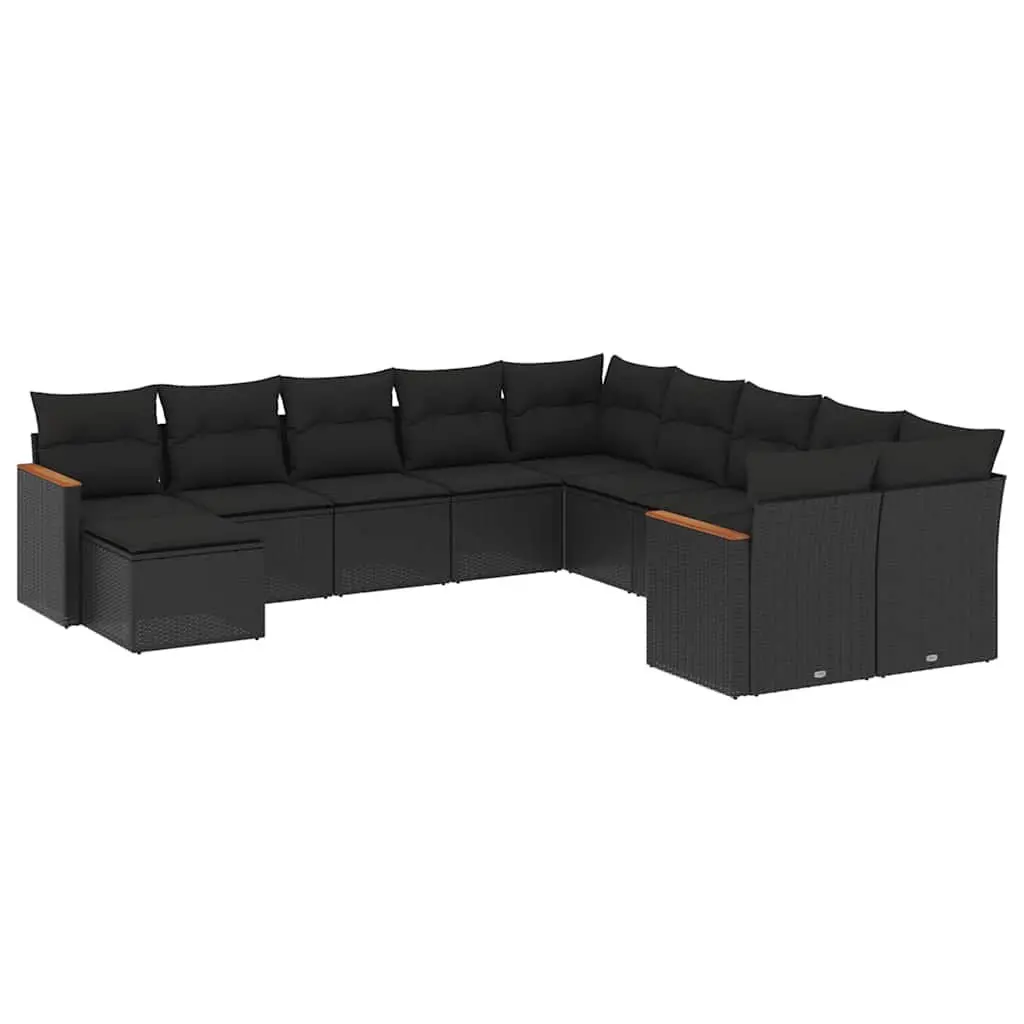 Garden Sofa Set Black 11 Piece Outdoor Furniture Patio Sectional with Cushions