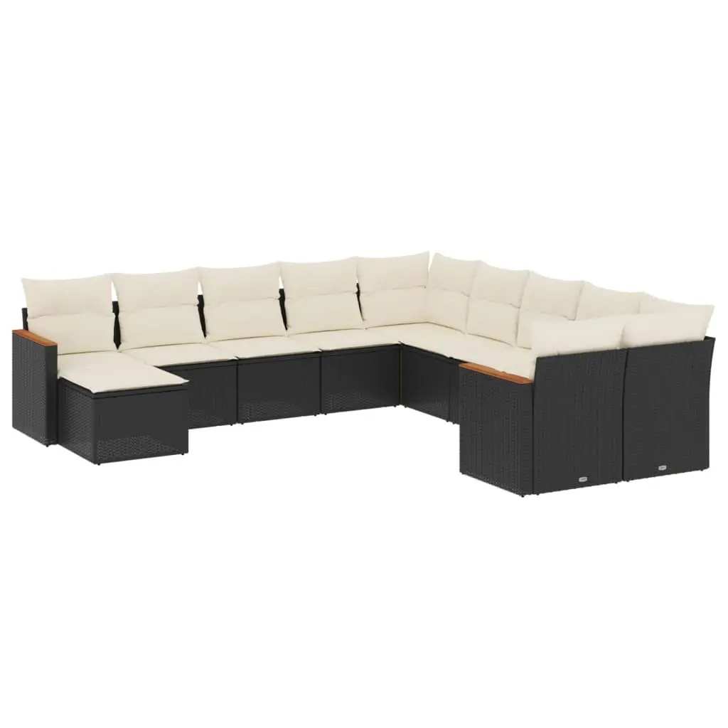 Garden Sofa Set 11 Piece Outdoor Furniture Modular Black Poly Rattan Patio