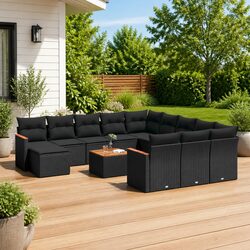 Garden Sofa Set 13 Piece Outdoor Furniture Black Poly Rattan Patio Lounge with