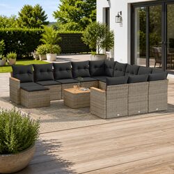 Garden Sofa Set 13 Piece Outdoor Furniture Grey Poly Rattan Patio Seating with