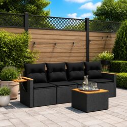 Garden Sofa Set 5 Piece Outdoor Furniture Poly Rattan Black Patio Lounge Seat
