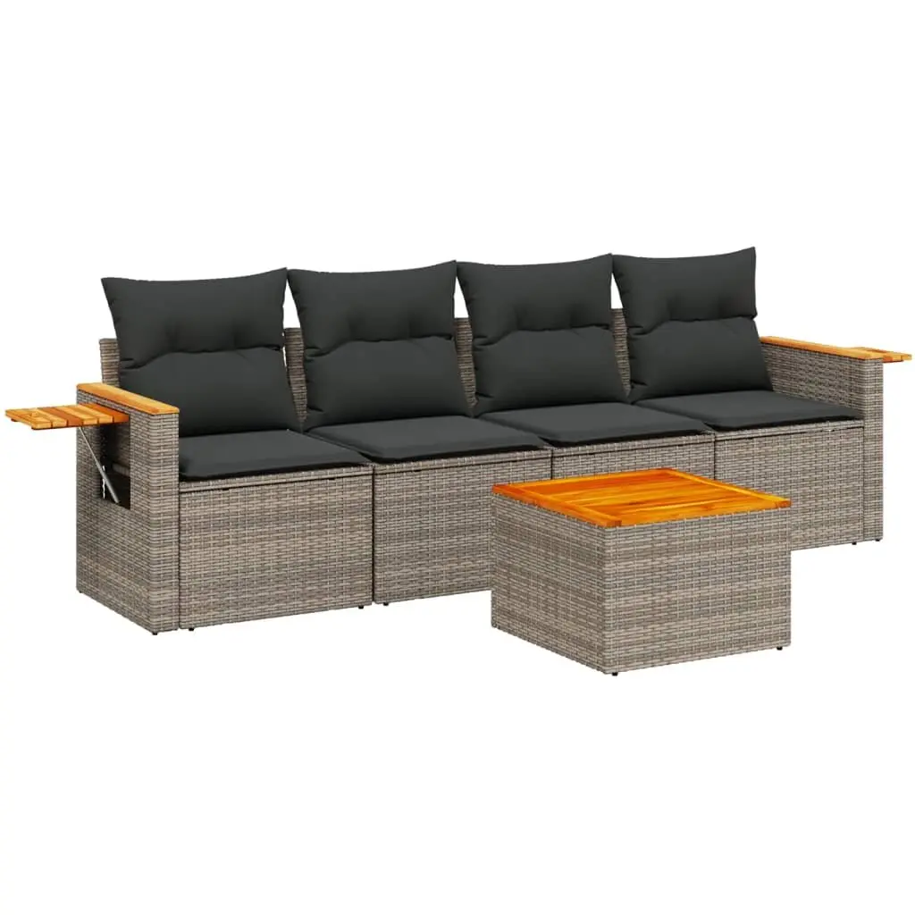 Garden Sofa Set Grey 5 Piece Outdoor Furniture Modular with Cushions