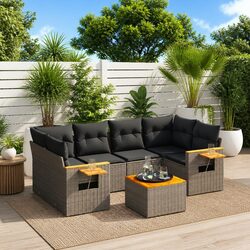 7-Piece Grey Rattan Outdoor Sofa Set for Relaxation