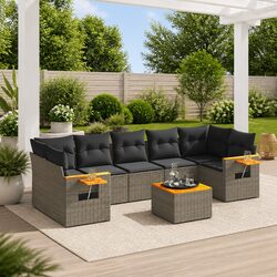 Garden Sofa Set 8 Piece Outdoor Furniture Grey Poly Rattan Modular Patio Seating