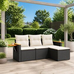 Garden Sofa Set 4 Piece Outdoor Furniture Black Poly Rattan with Cushions