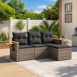 Garden Sofa Set 4 Piece Outdoor Furniture Grey Poly Rattan Patio Lounge with