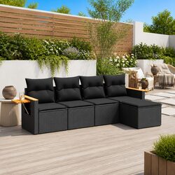 Garden Sofa Set 5 Piece Outdoor Furniture Black Poly Rattan Modular Patio
