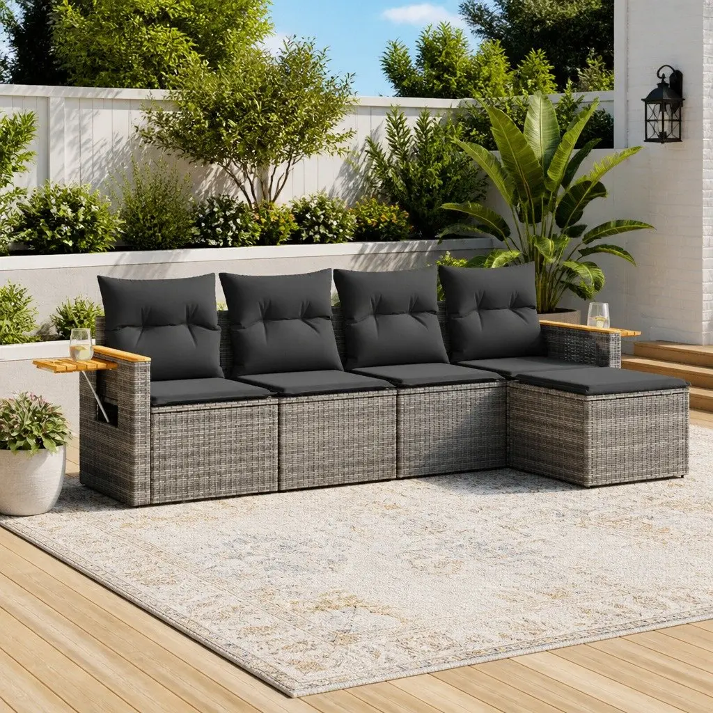 Garden Sofa Set Grey 5 Piece Modular Outdoor Furniture with Storage and Foldable Side Table