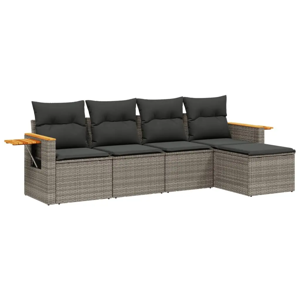 Garden Sofa Set Grey 5 Piece Modular Outdoor Furniture with Storage and Foldable Side Table