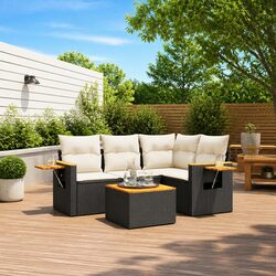 Garden Sofa Set 5 Piece Outdoor Furniture Black Poly Rattan Patio Lounge Seating