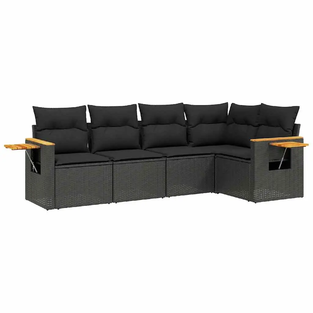 Garden Sofa Set Black 5 Piece Outdoor Furniture with Cushions Storage